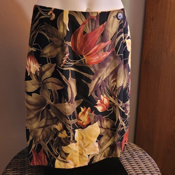 Vntg 90s Dressbarn Wrap Skirt Womens Sz 10 Rayon Floral Autumn Fall Midi - Picture 9 of 9